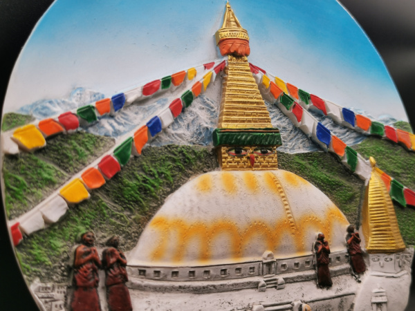 Verzierter Tonteller | Boudhanath Stupa | Nepal Souvenir zum Aufstellen oder Aufhänger